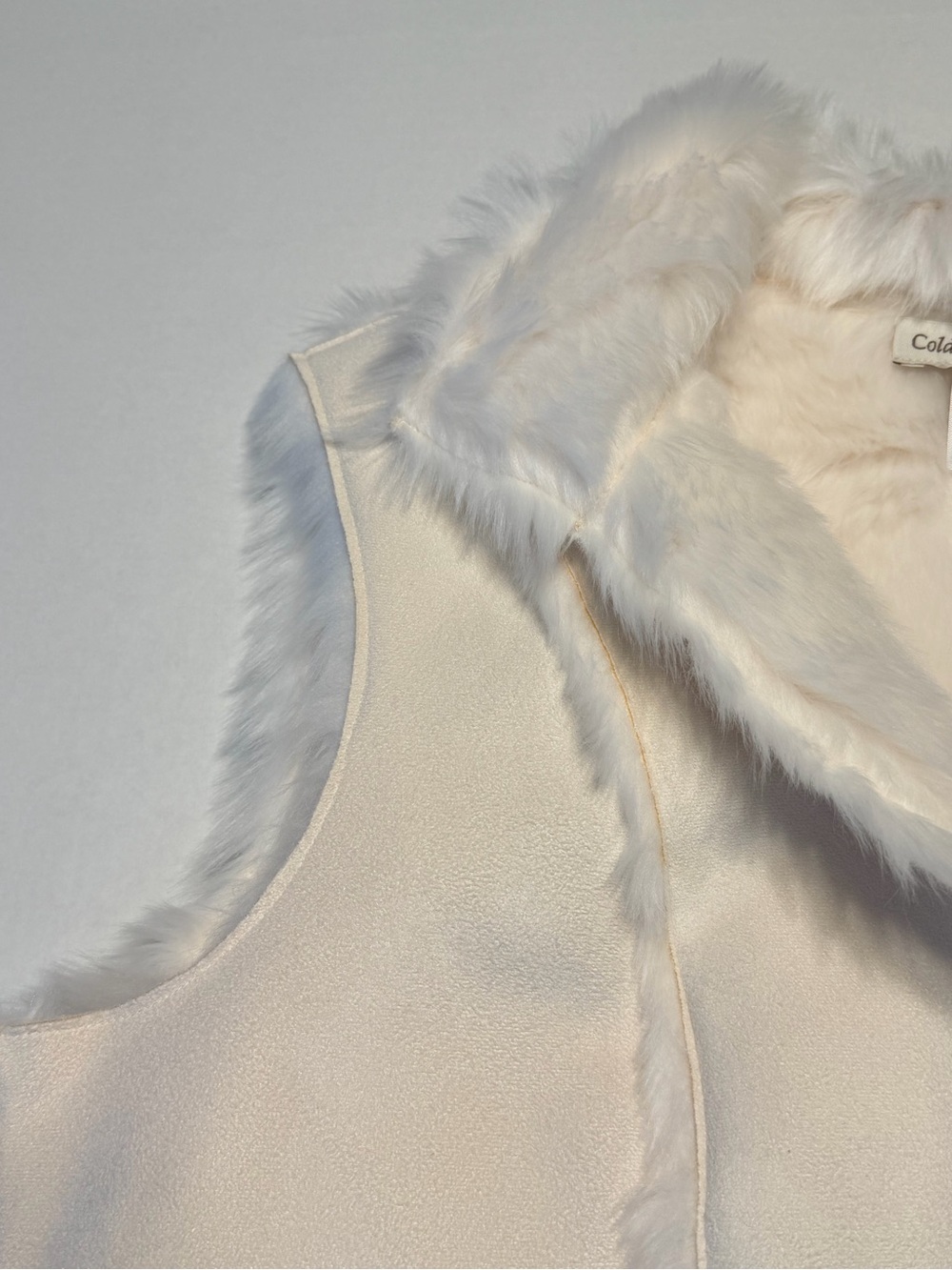 Coldwater Creek Women’s Off White Sleeveless Fur Trim Lined Vest Large